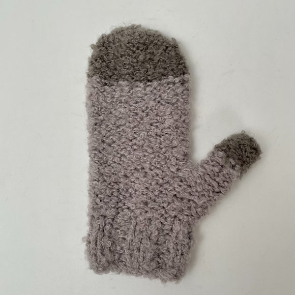 Two Tone Grey Super Soft Boucle Knit Mittens - Picture 4 of 5
